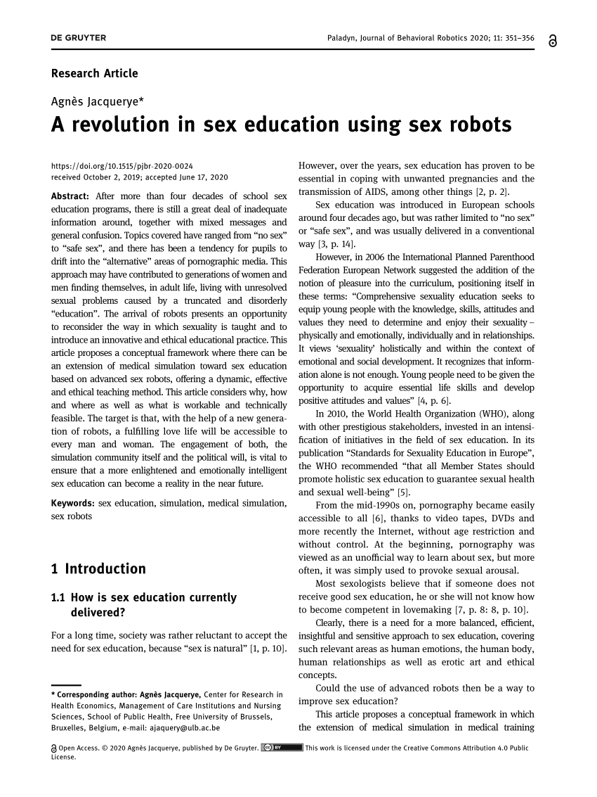 Pdf A Revolution In Sex Education Using Sex Robots