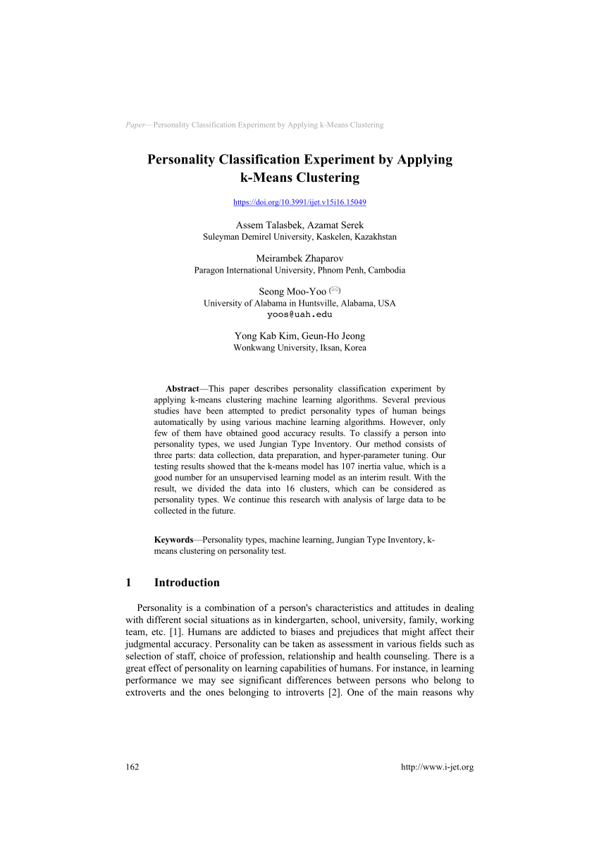 PDF) Predicting MBTI Personality type with K-means Clustering and