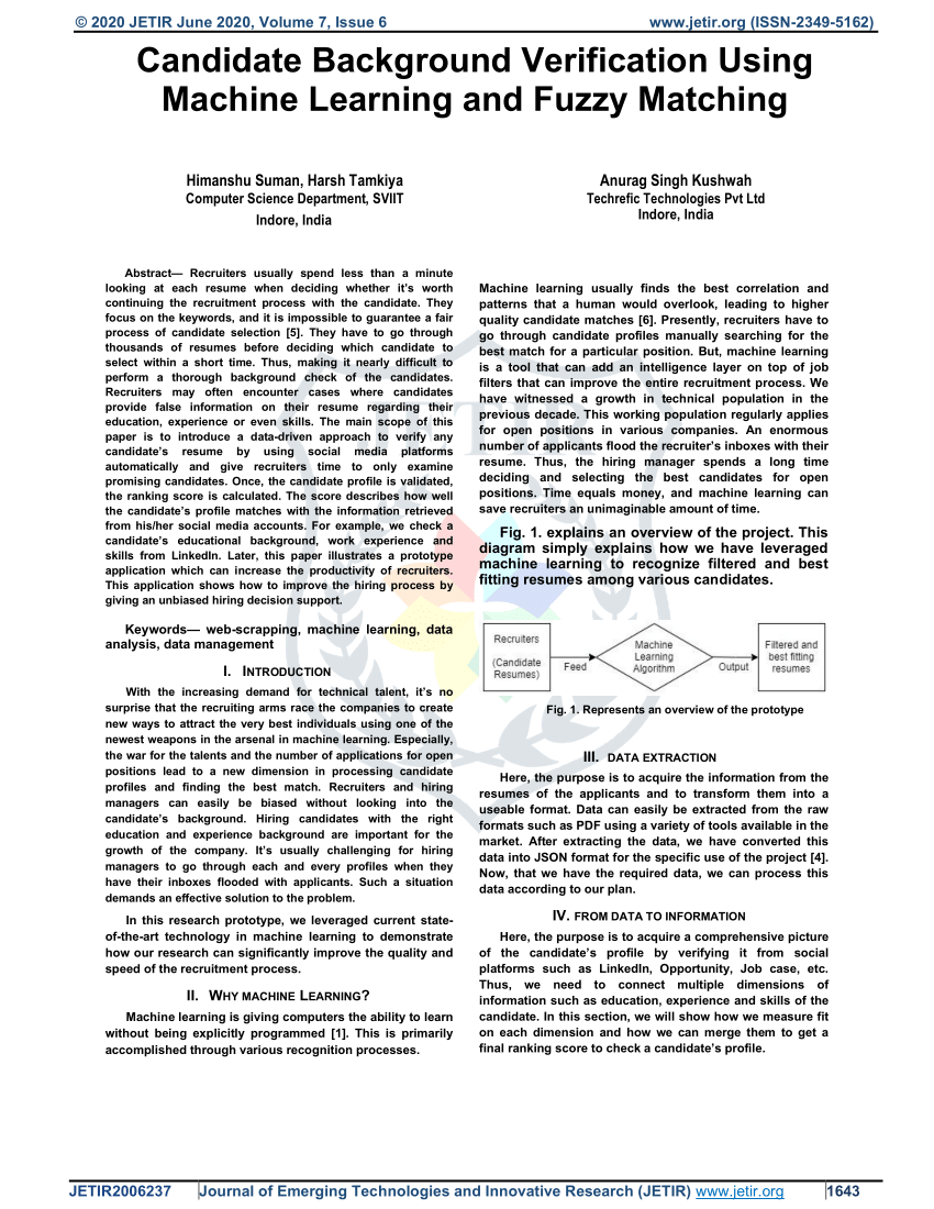 PDF) Candidate Background Verification Using Machine Learning and Fuzzy  Matching