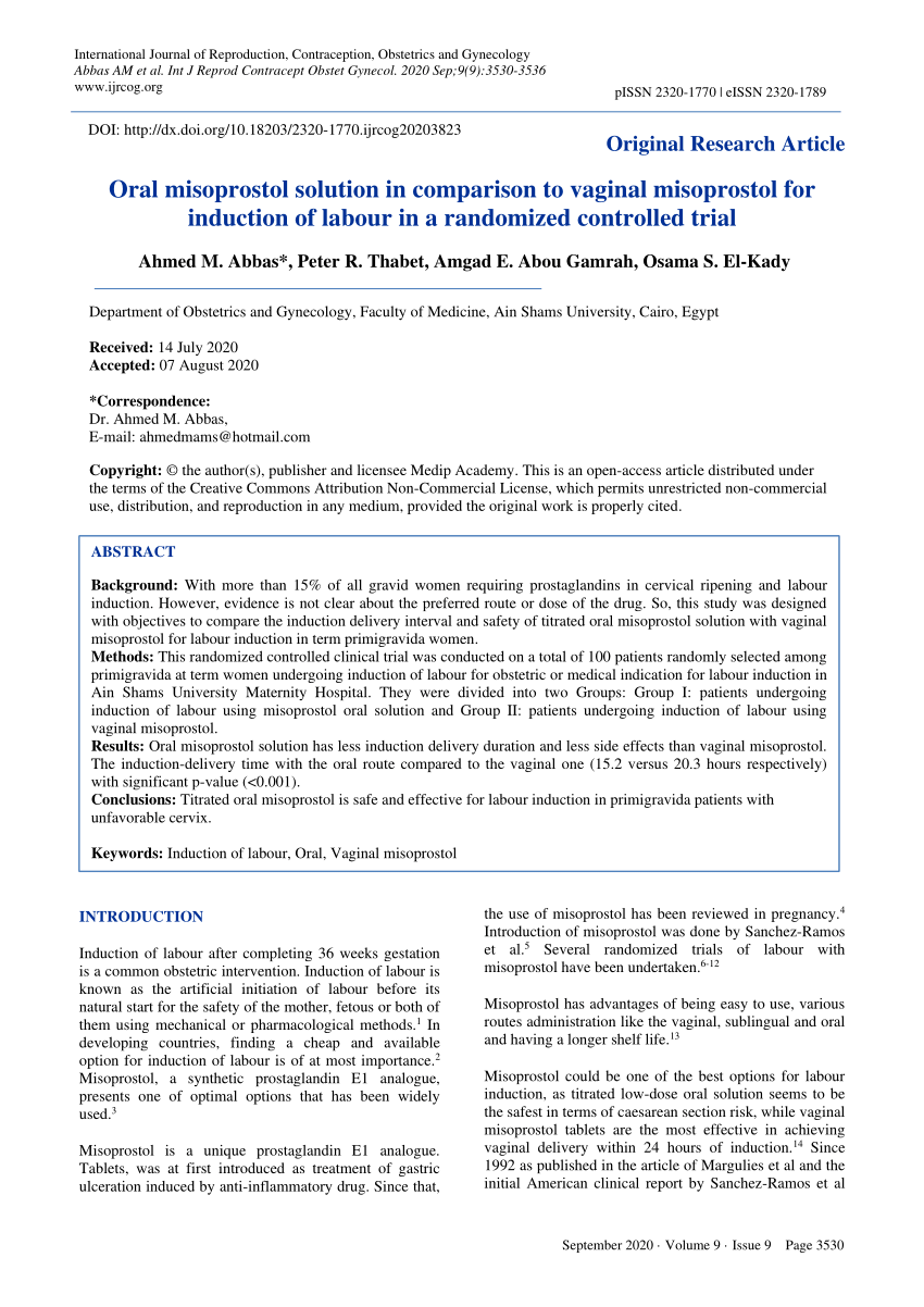 Pdf Oral Misoprostol Solution In Comparison To Vaginal Misoprostol For Induction Of Labour In 