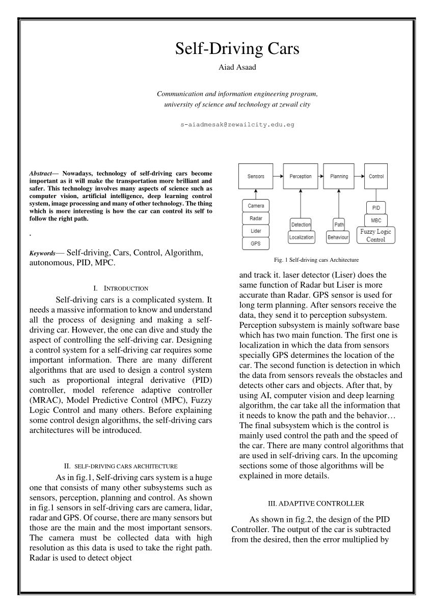 research paper on self driving car pdf