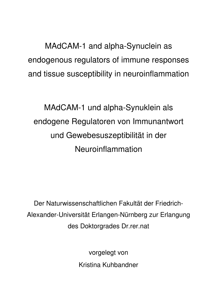 PDF) MAdCAM-1 and alpha-Synuclein as endogenous regulators of immune  responses and tissue susceptibility in neuroinflammation