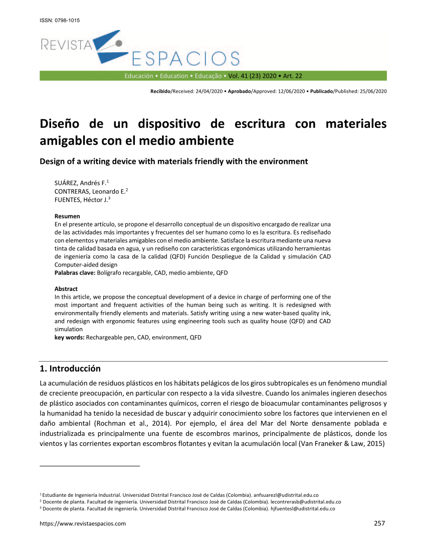 PDF) Diseño de un dispositivo de escritura con materiales amigables con el medio ambiente