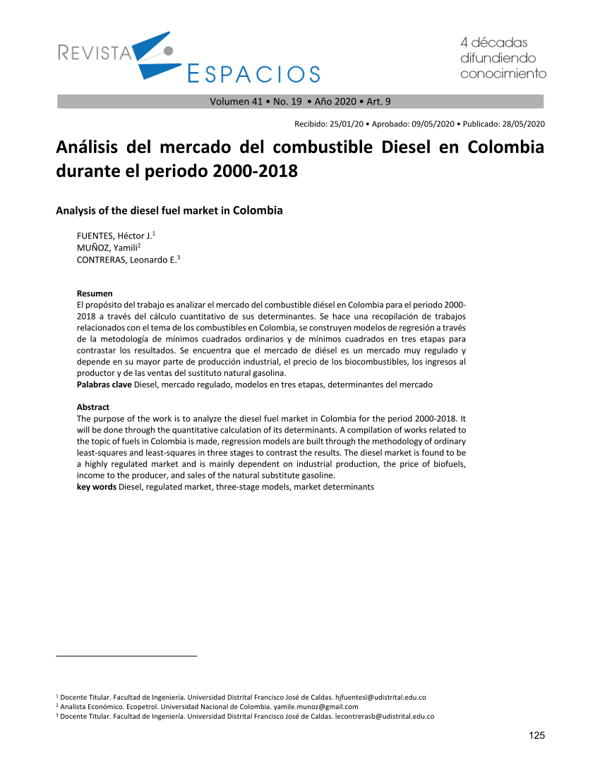 PDF) Análisis del mercado del combustible Diesel en Colombia durante el periodo 2000-2018