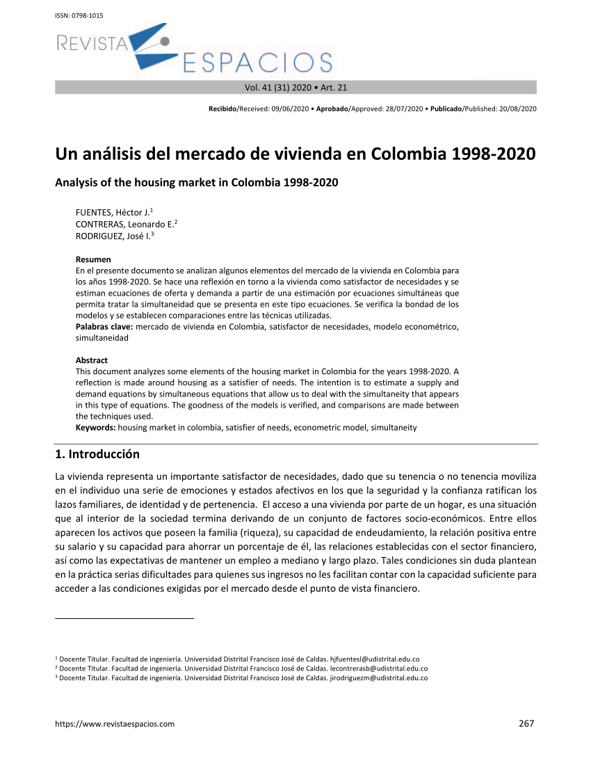 PDF) Un análisis del mercado de vivienda en Colombia 1998-2020