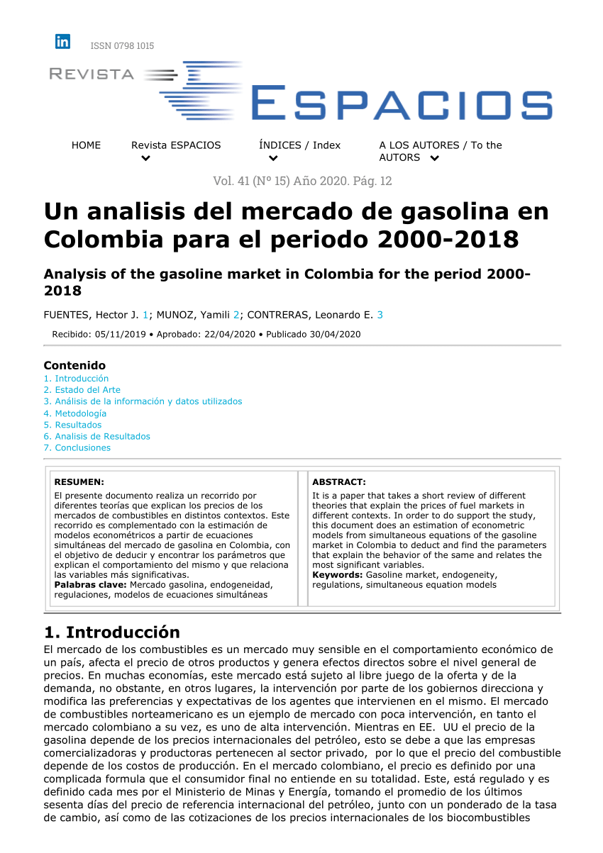 PDF) Un analisis del mercado de gasolina en Colombia para el periodo 2000-2018