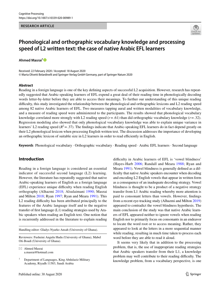 The impact of English orthography on Arab EFL learners