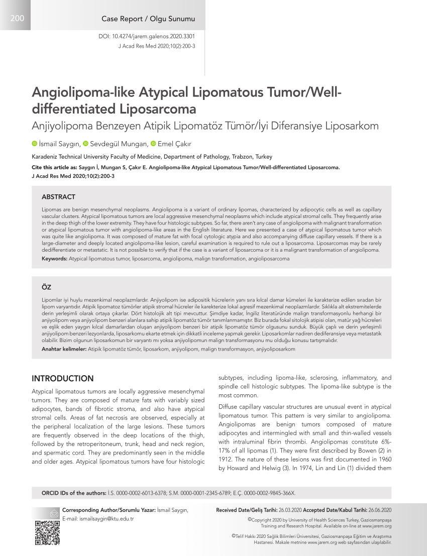 Pdf Angiolipoma Like Atypical Lipomatous Tumor Welldifferentiated Liposarcoma