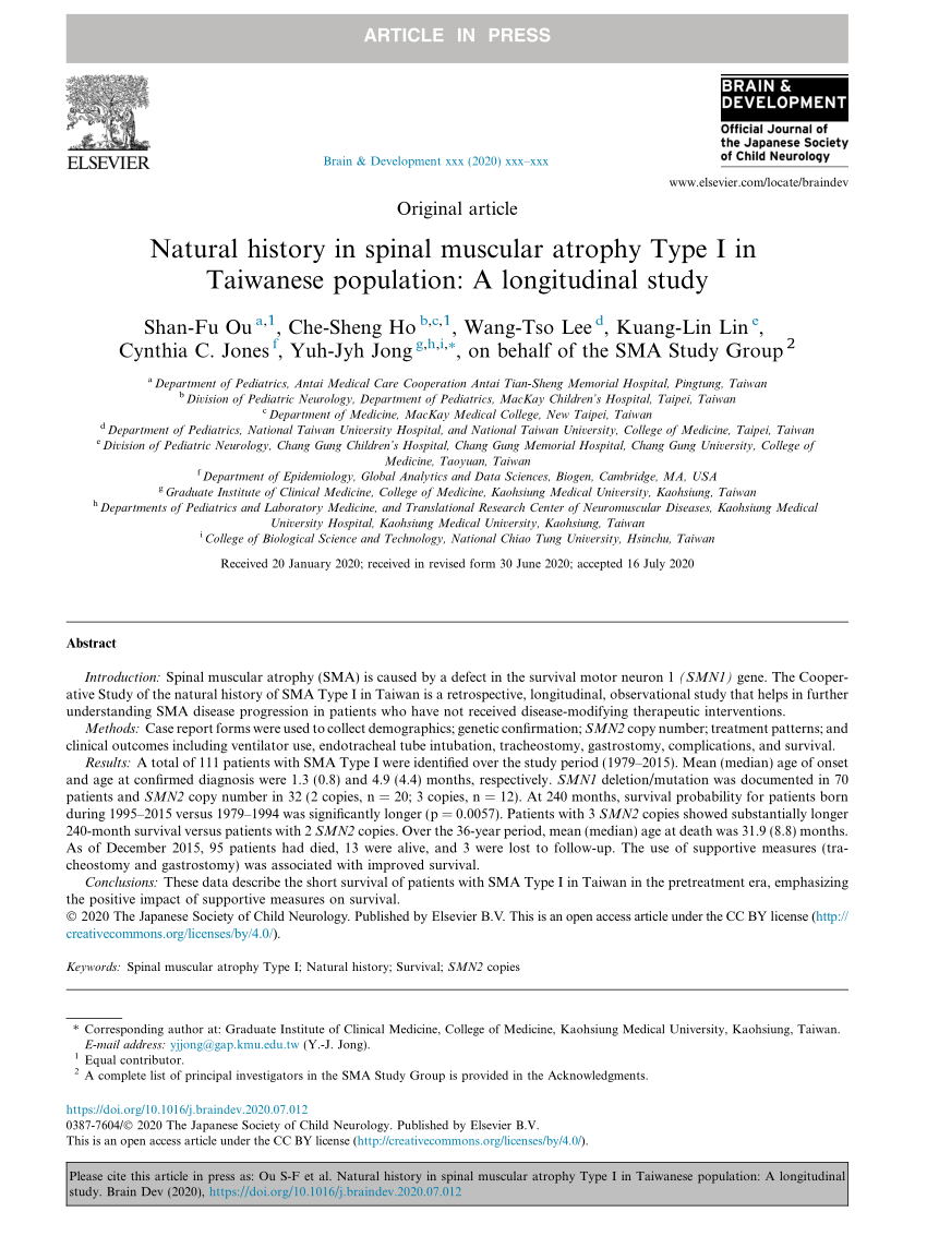 Pdf Natural History In Spinal Muscular Atrophy Type I In Taiwanese Population A Longitudinal Study