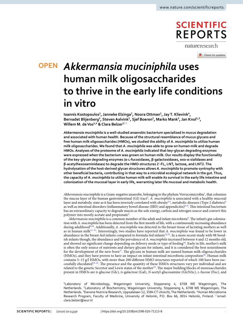 fange Prevail Ups PDF) Akkermansia muciniphila uses human milk oligosaccharides to thrive in  the early life conditions in vitro