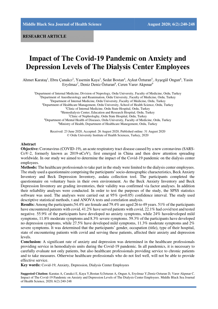 PDF Impact Of The Covid 19 Pandemic On Anxiety And Depression  