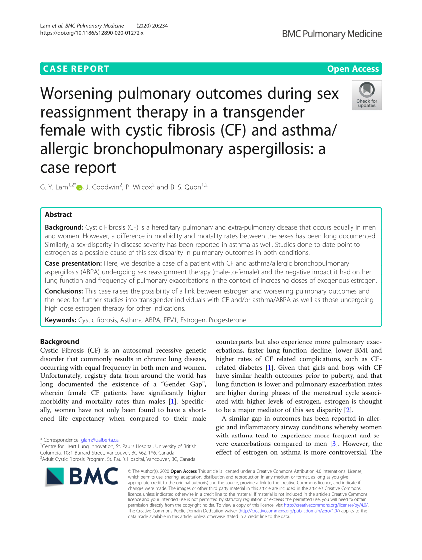 Pdf Worsening Pulmonary Outcomes During Sex Reassignment Therapy In A