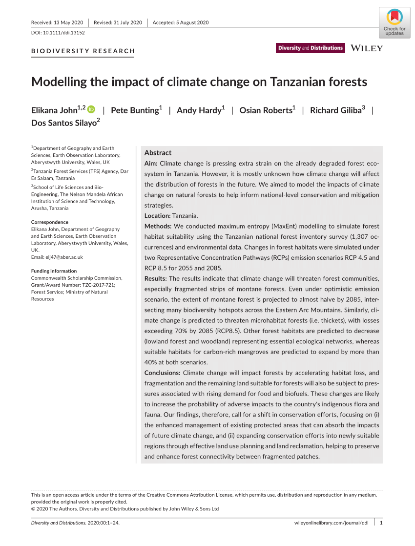 PDF) Modelling the impact of climate change on Tanzanian forests