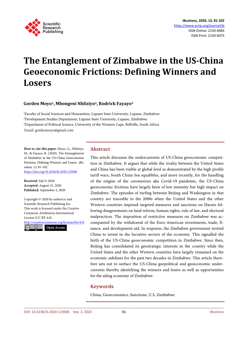 Pdf The Entanglement Of Zimbabwe In The Us China Geoeconomic Frictions Defining Winners And Losers