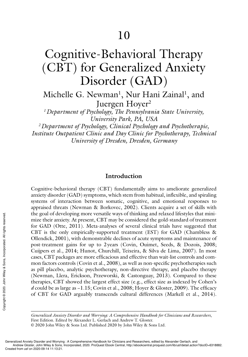 (PDF) Cognitive‐Behavioral Therapy (CBT) for Generalized Anxiety