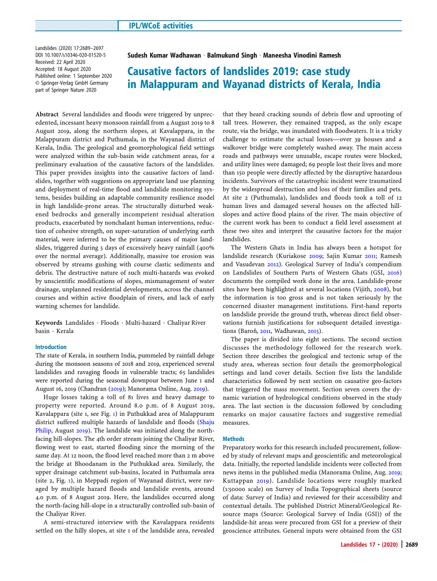 case study on recent landslides in india