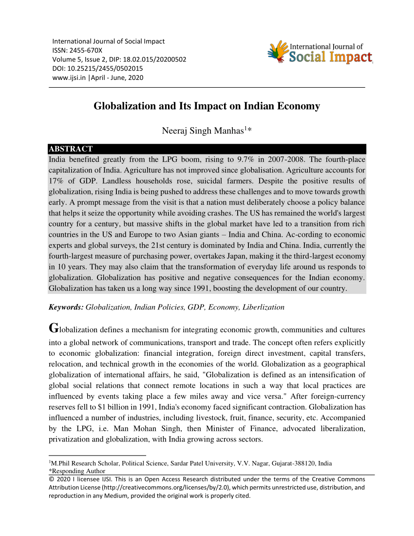 research paper on impact of globalisation on indian economy