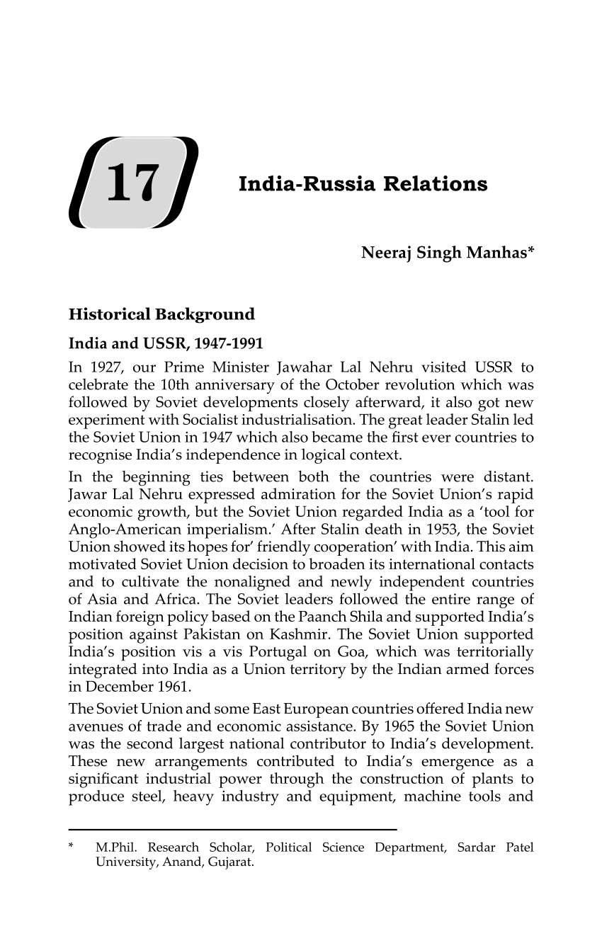 essay on india russia relations