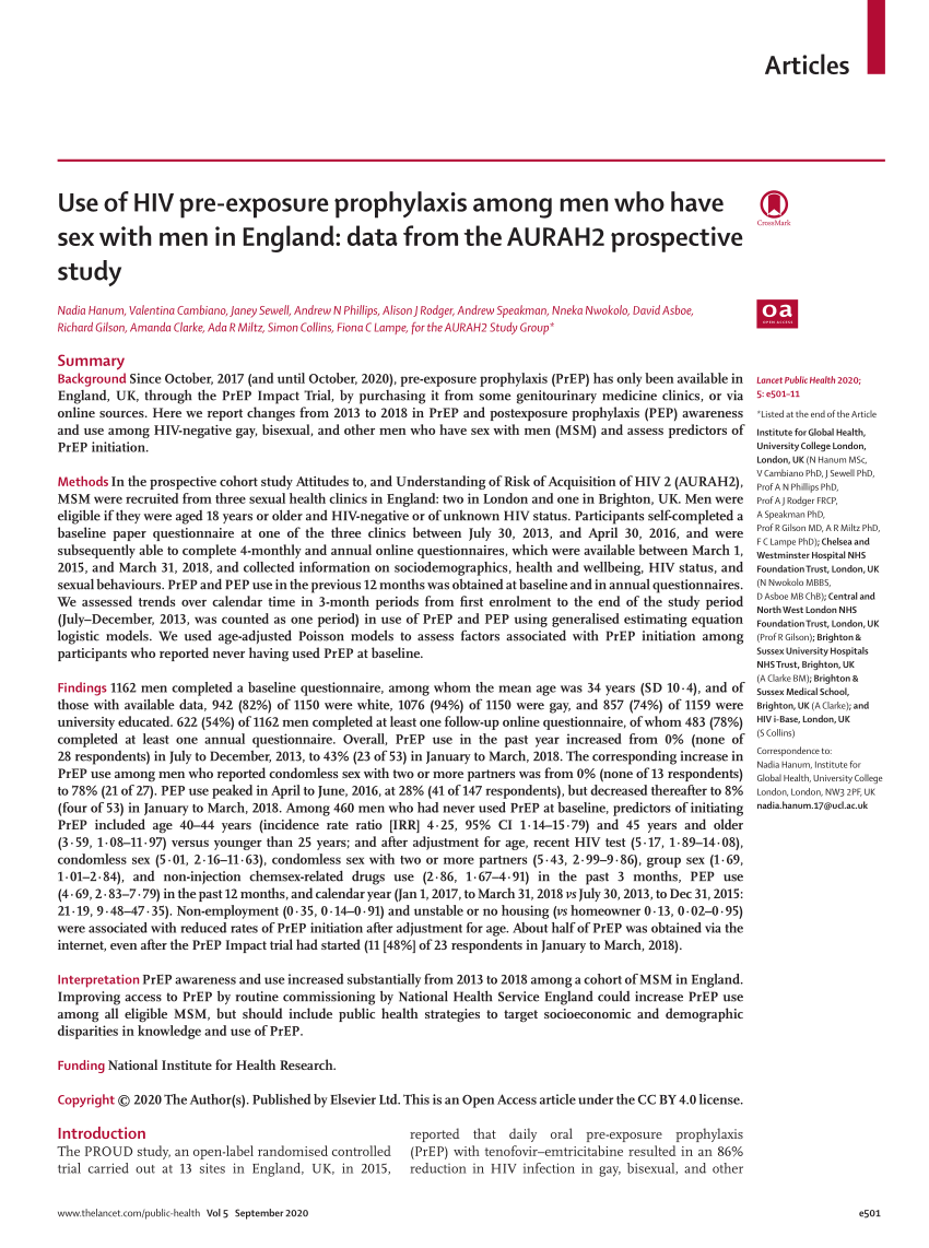 Pdf Use Of Hiv Pre Exposure Prophylaxis Among Men Who Have Sex With Men In England Data From 0754