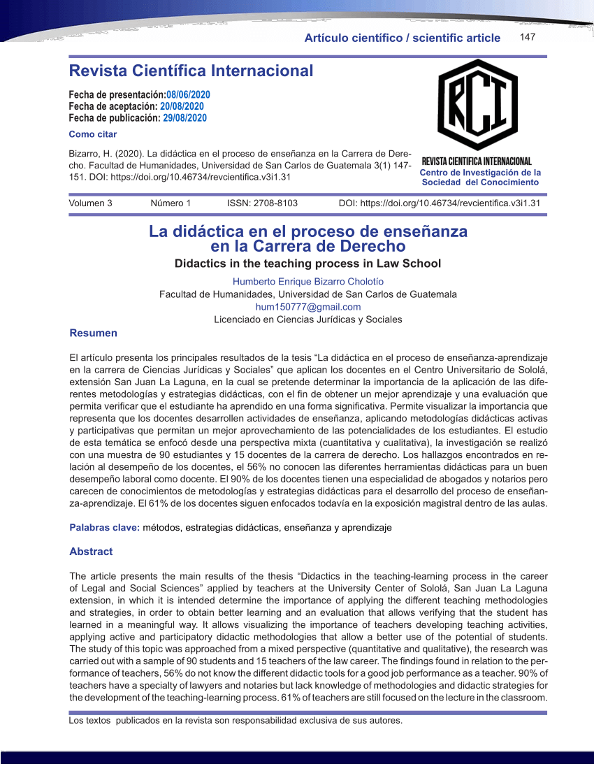 PDF) La didáctica en el proceso de enseñanza en la Carrera de Derecho
