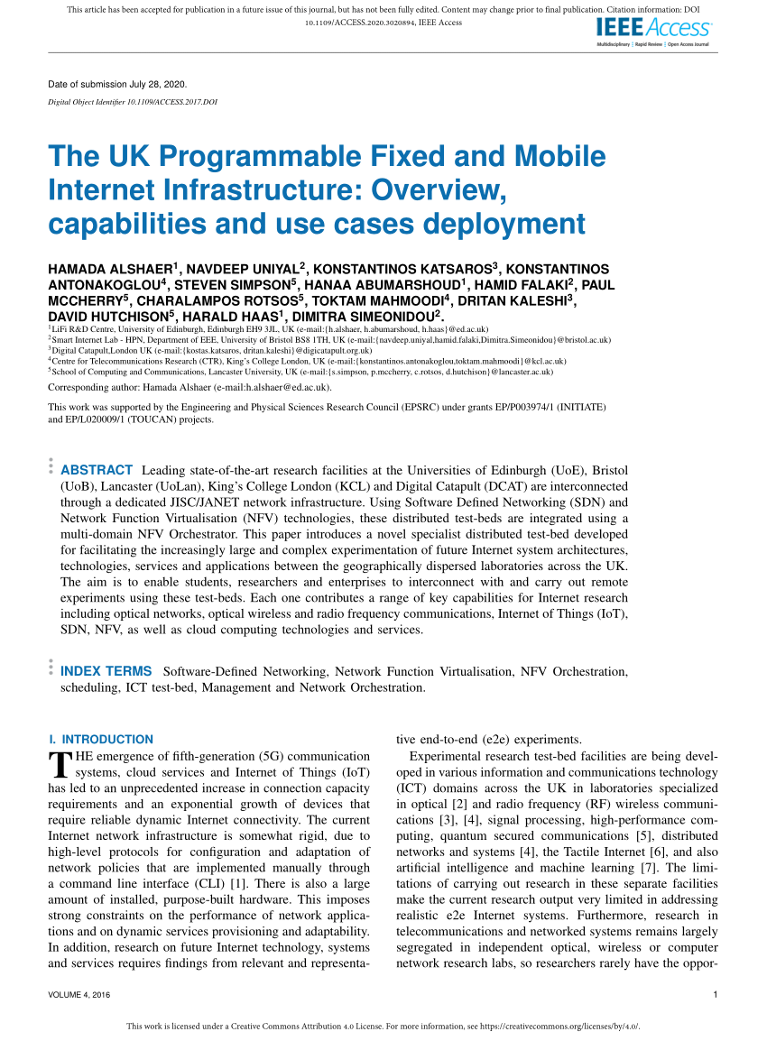 Pdf The Uk Programmable Fixed And Mobile Internet Infrastructure Overview Capabilities And Use Cases Deployment