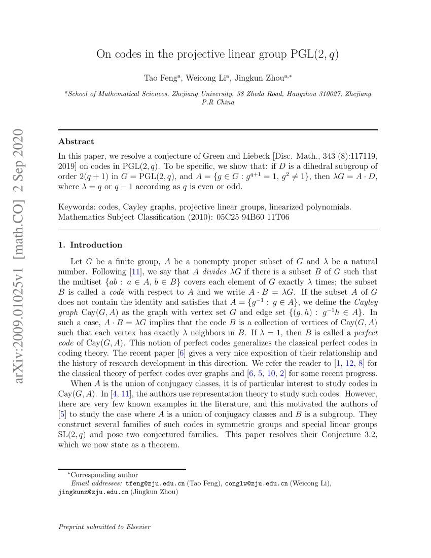 Pdf On Codes In The Projective Linear Group Pgl 2 Q