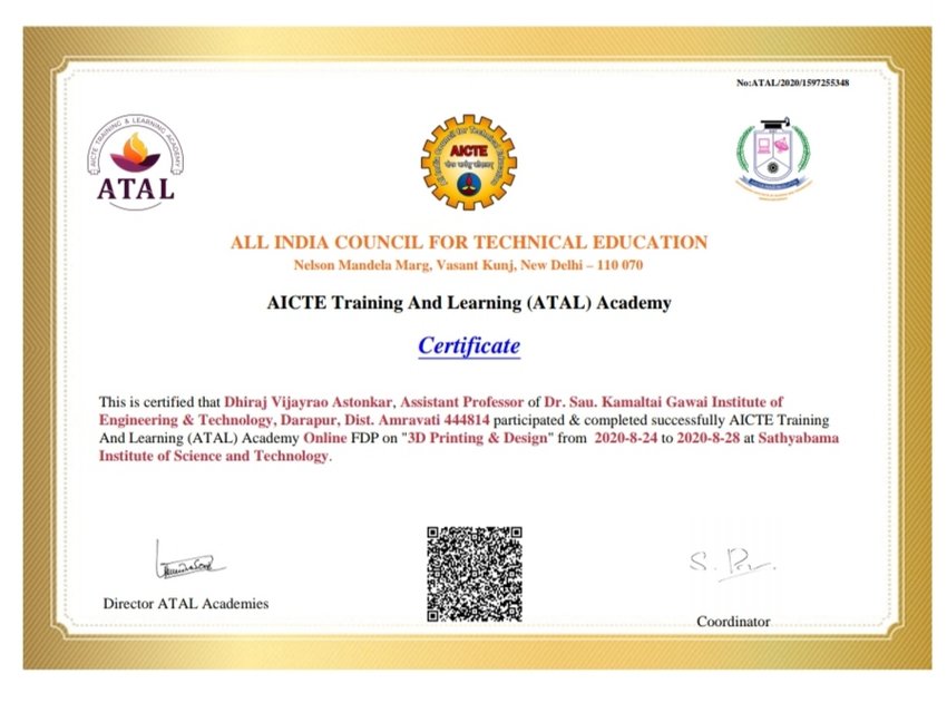 Pdf Successfully Completed Aicte Training And Learning Atal Academy Online Fdp On 3d Printing Design During 24 August To 28 August 2020 At Sathyabama Institute Of Science And Technology Chennai