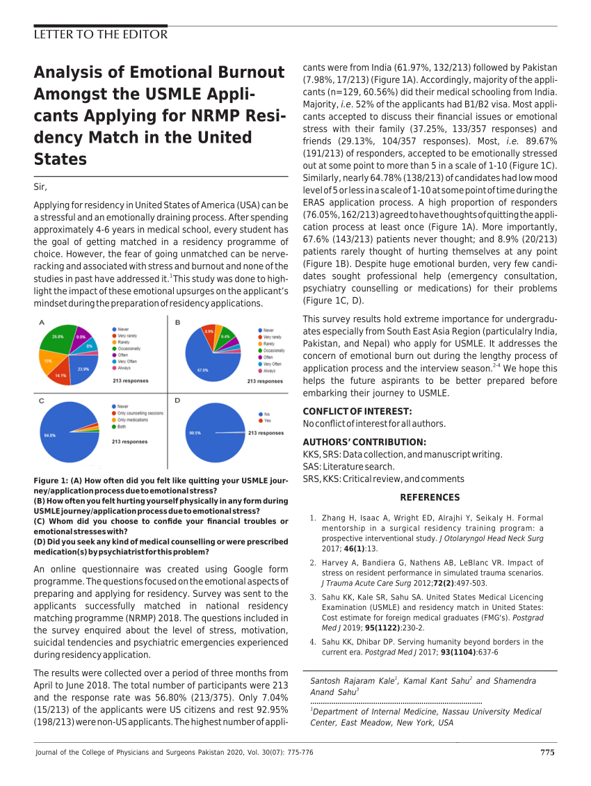 (PDF) Analysis of Emotional Burnout Amongst the USMLE Applicants