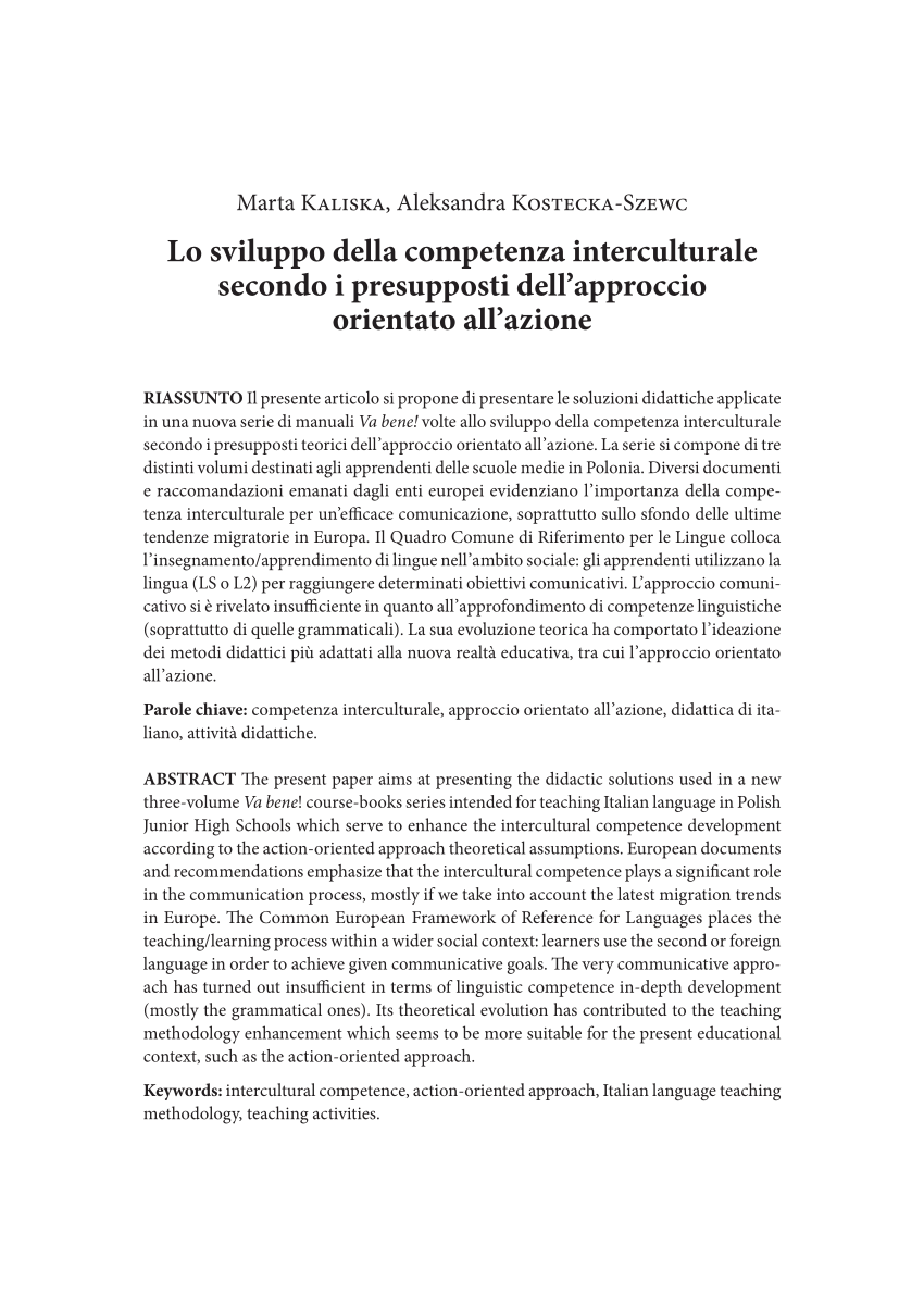 PDF) Lo sviluppo della competenza interculturale secondo i presupposti dell  approccio orientato all azione