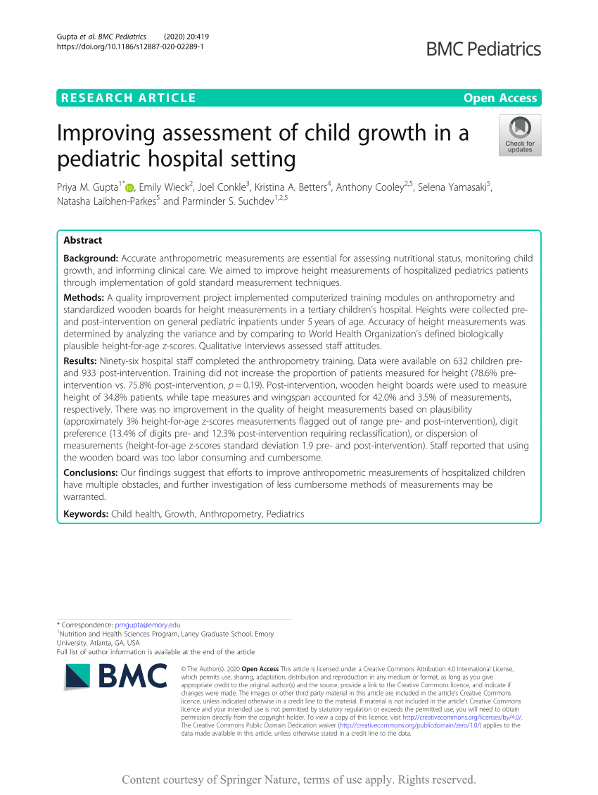 Pdf Improving Assessment Of Child Growth In A Pediatric Hospital Setting