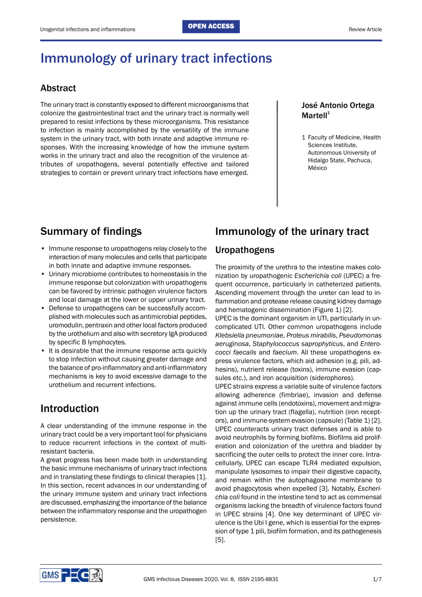 PDF) Immunology of urinary tract infections