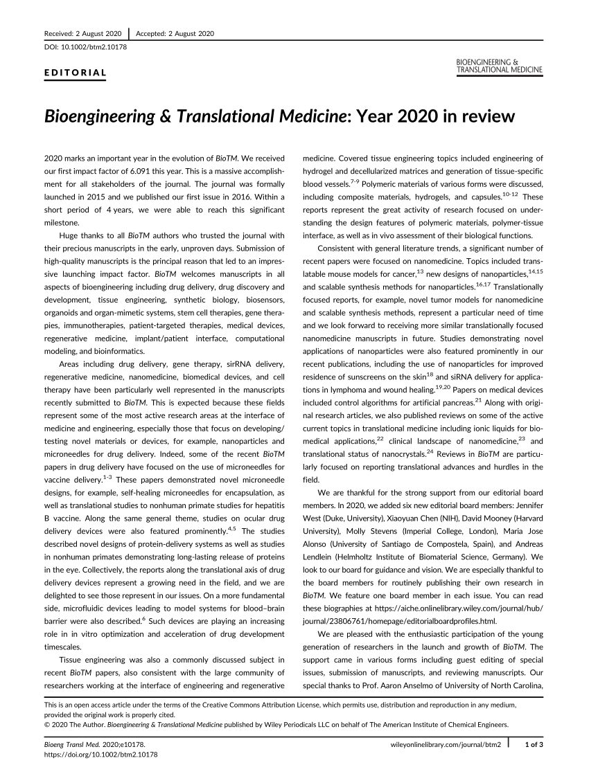 (PDF) Bioengineering & Translational Medicine Year 2020 in review