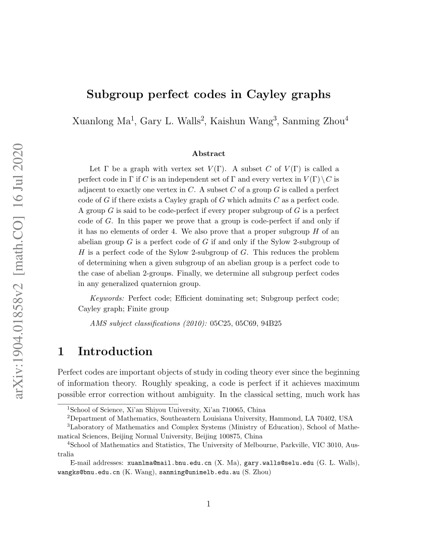 pdf-subgroup-perfect-codes-in-cayley-graphs