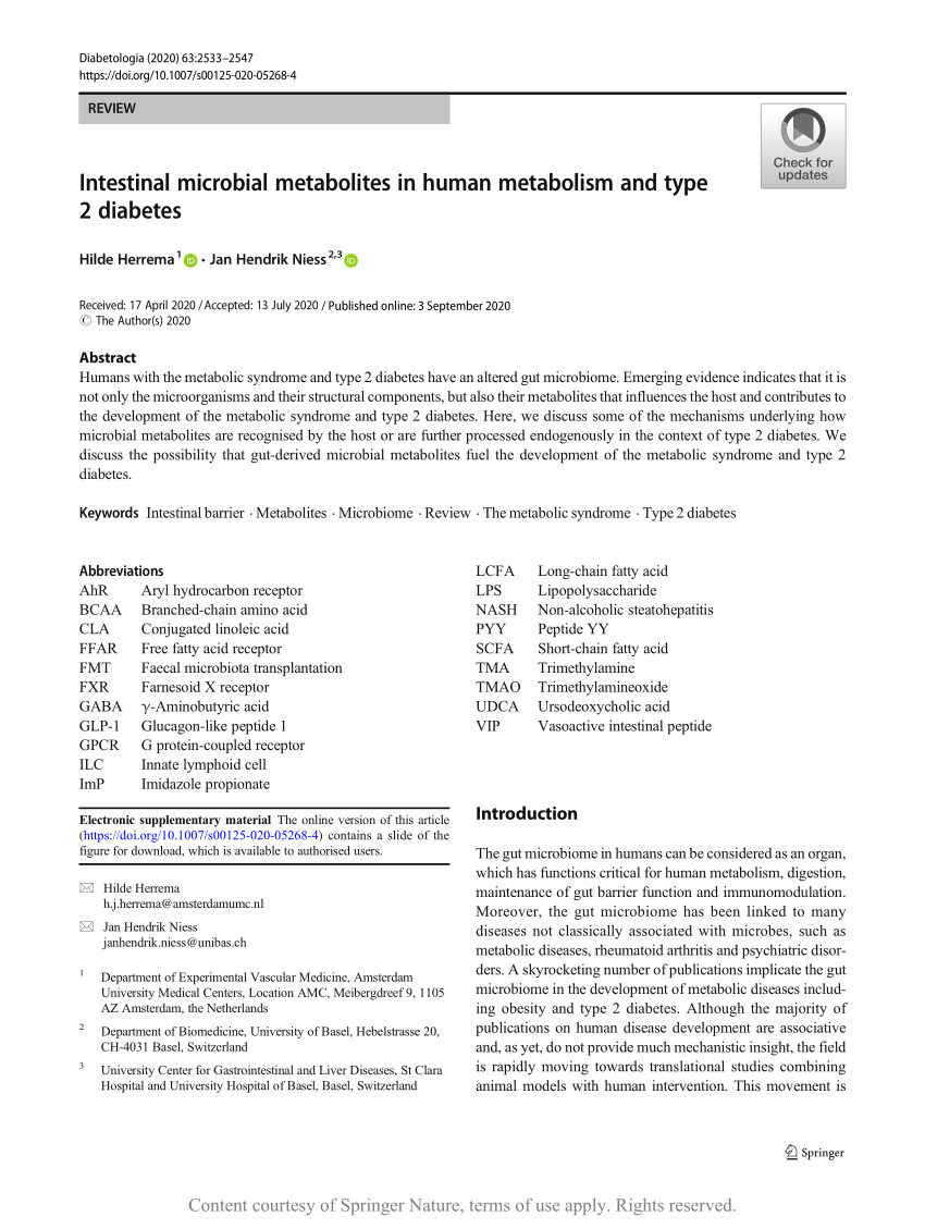 Pdf Intestinal Microbial Metabolites In Human Metabolism And Type 2 Diabetes