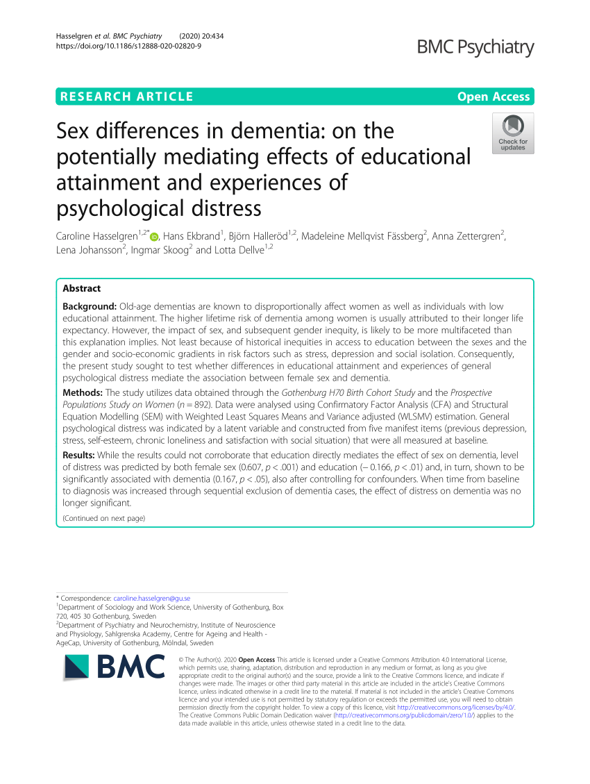 Pdf Sex Differences In Dementia On The Potentially