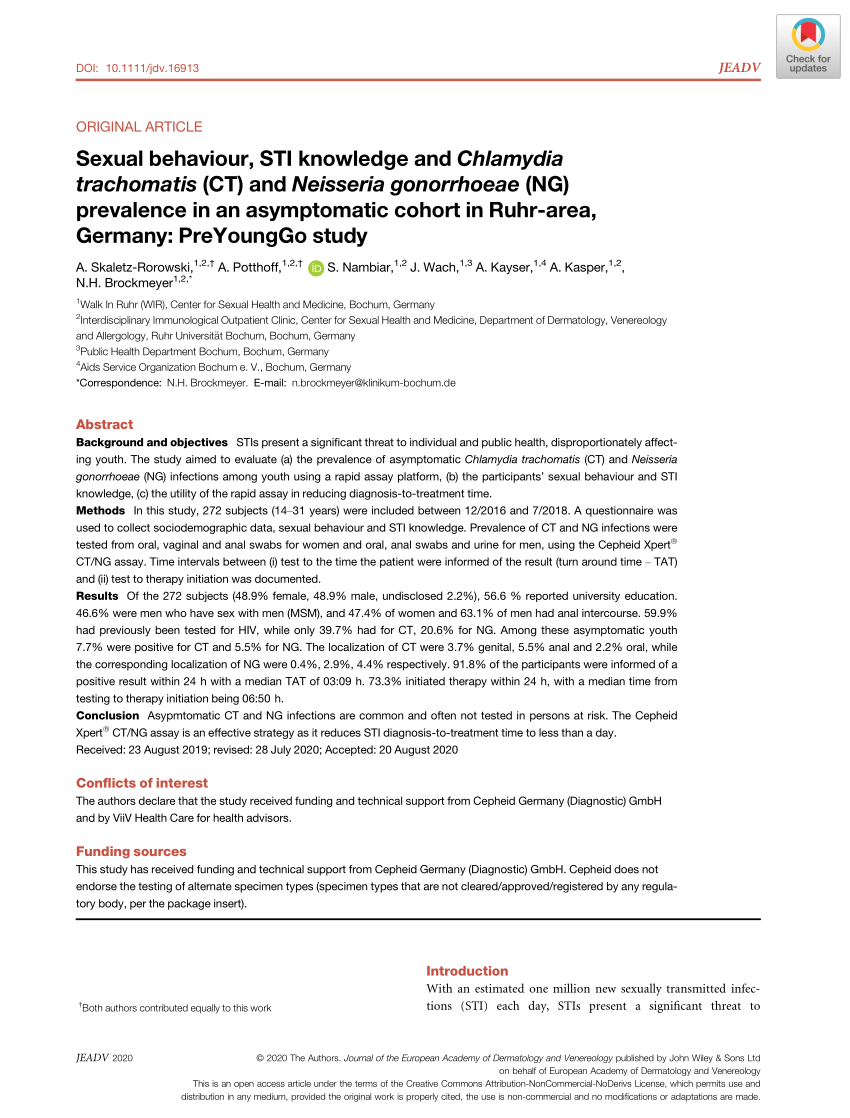 Pdf Sexual Behaviour Sti Knowledge And Chlamydia Trachomatis Ct And Neisseria Gonorrhoeae 6121