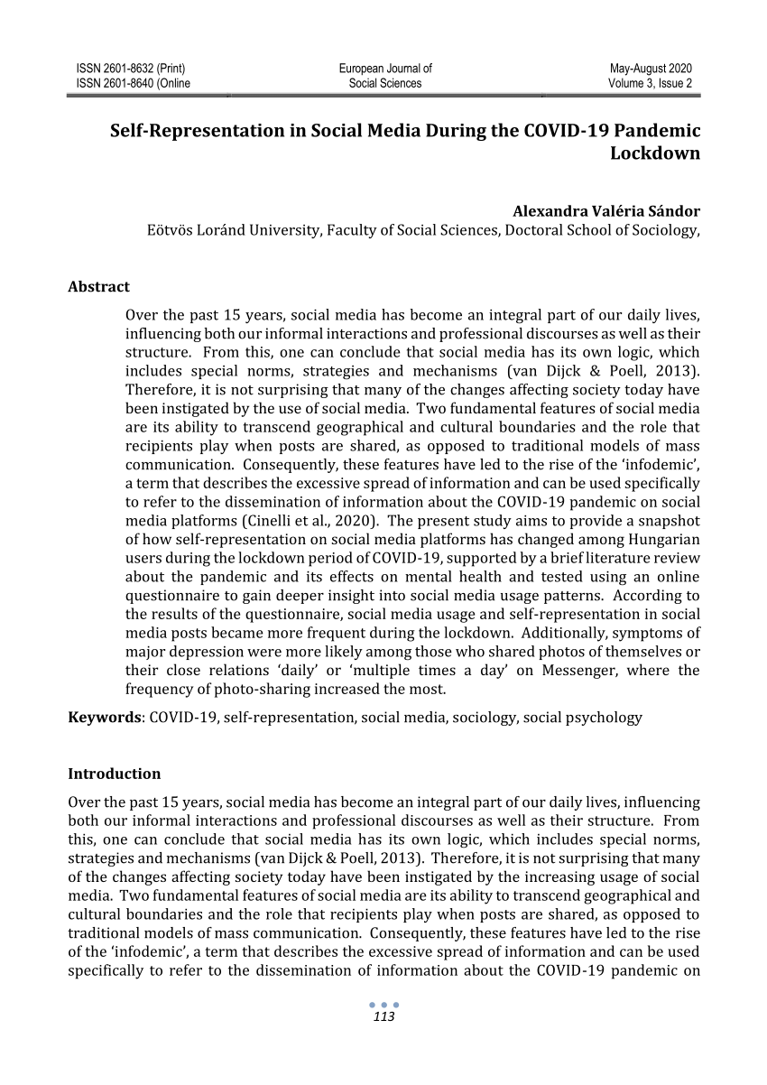 Pdf Self Representation In Social Media During The Covid 19 Pandemic Lockdown