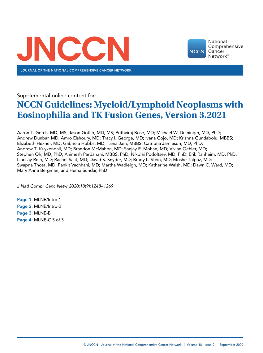 Pdf Myeloidlymphoid Neoplasms With Eosinophilia And Tk Fusion Genes Version 32021 Nccn 