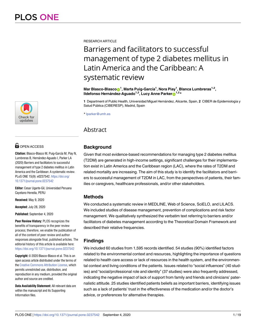 Pdf Barriers And Facilitators To Successful Management Of Type 2 Diabetes Mellitus In Latin America And The Caribbean A Systematic Review