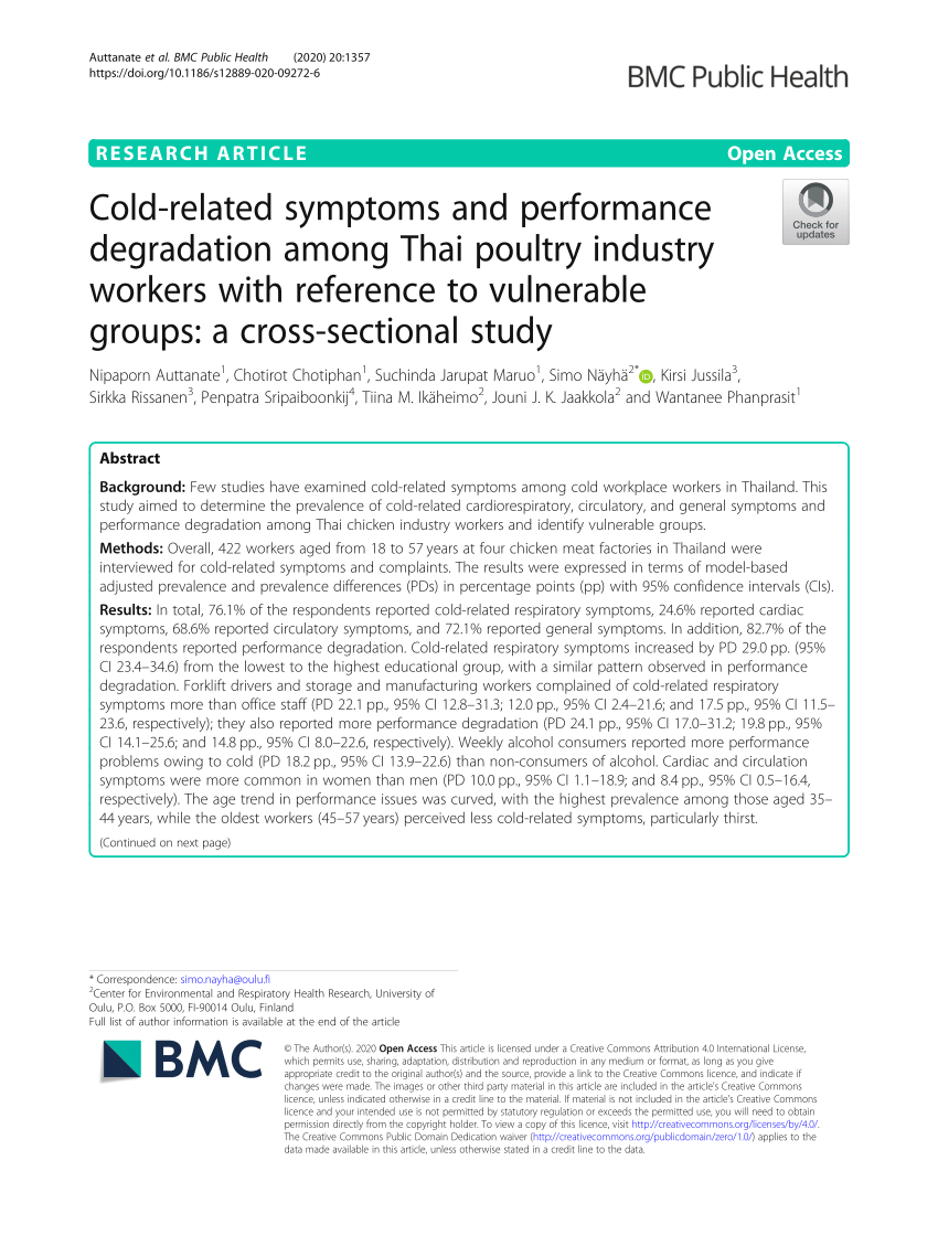 PDF Cold related symptoms and performance degradation among  