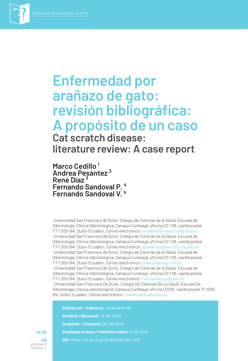 Pdf Enfermedad Por Arañazo De Gato Revisión Bibliográfica A Propósito De Un Caso 9773