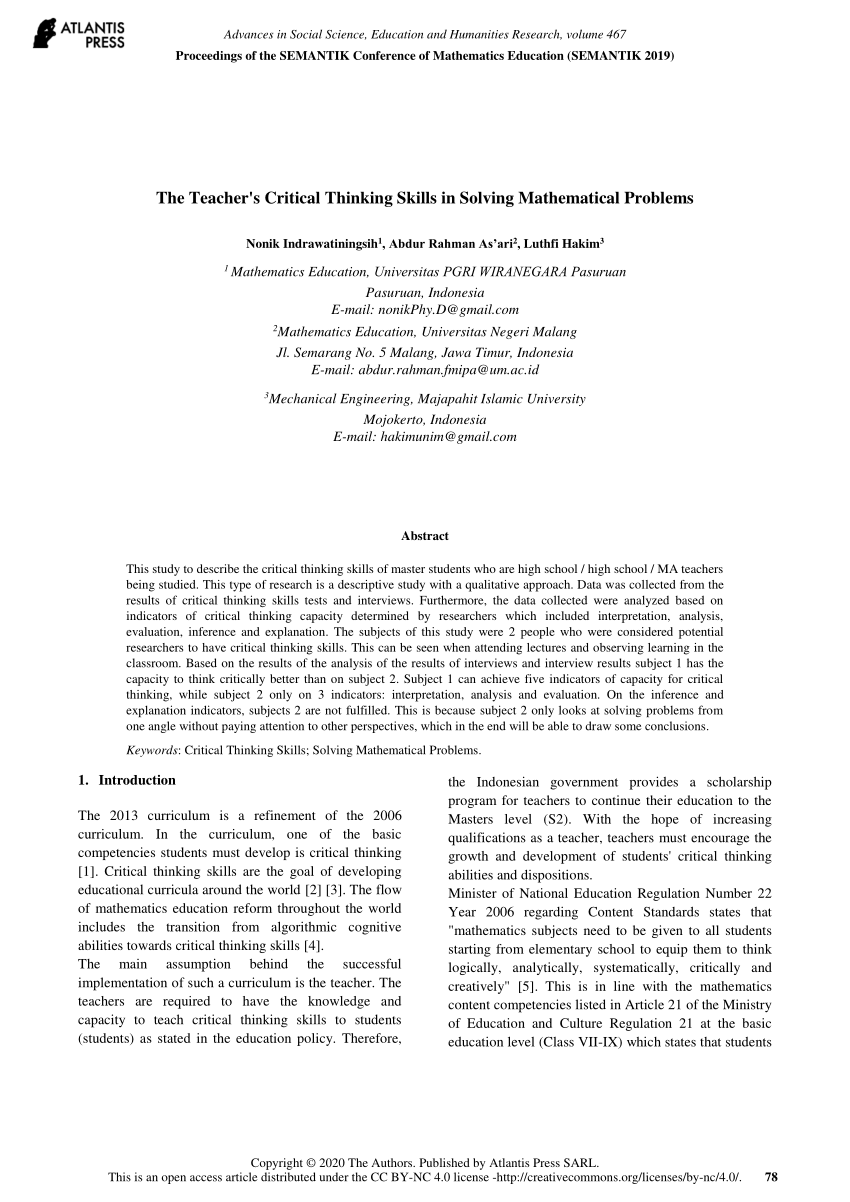 mathematics for critical thinking