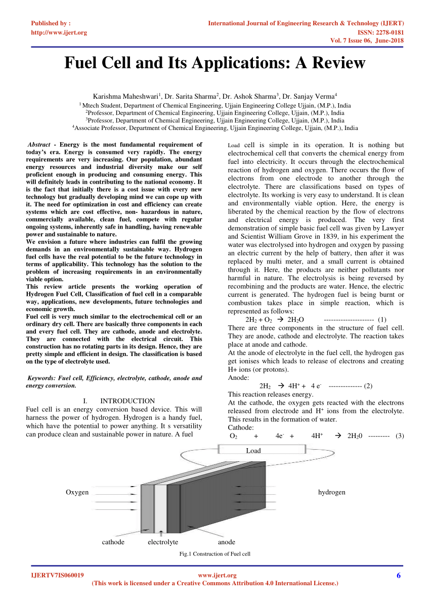 hydrogen fuel cell applications pdf