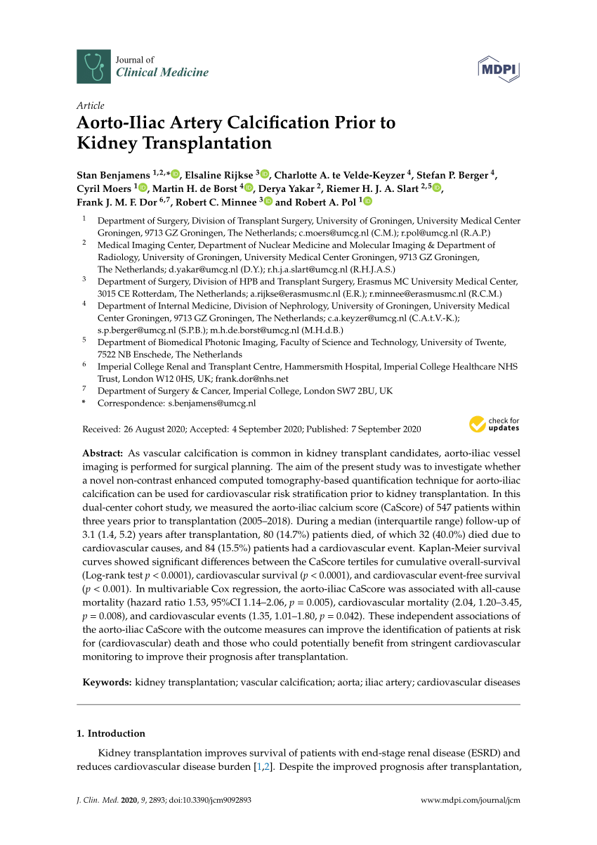 PDF Aorto Iliac Artery Calcification Prior to Kidney Transplantation
