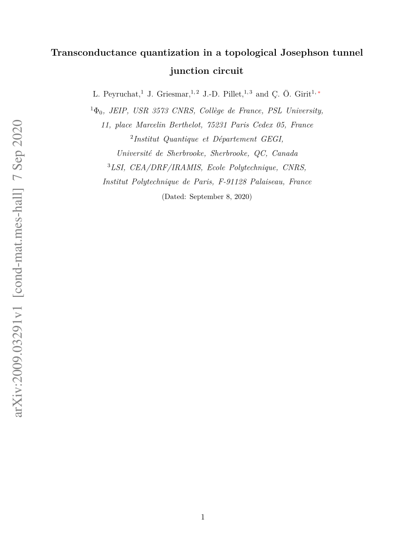 Pdf Transconductance Quantization In A Topological Josephson Tunnel Junction Circuit