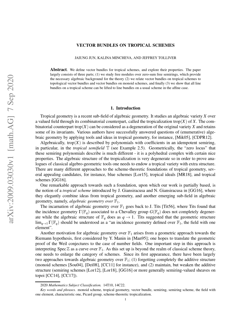 Pdf Vector Bundles On Tropical Schemes