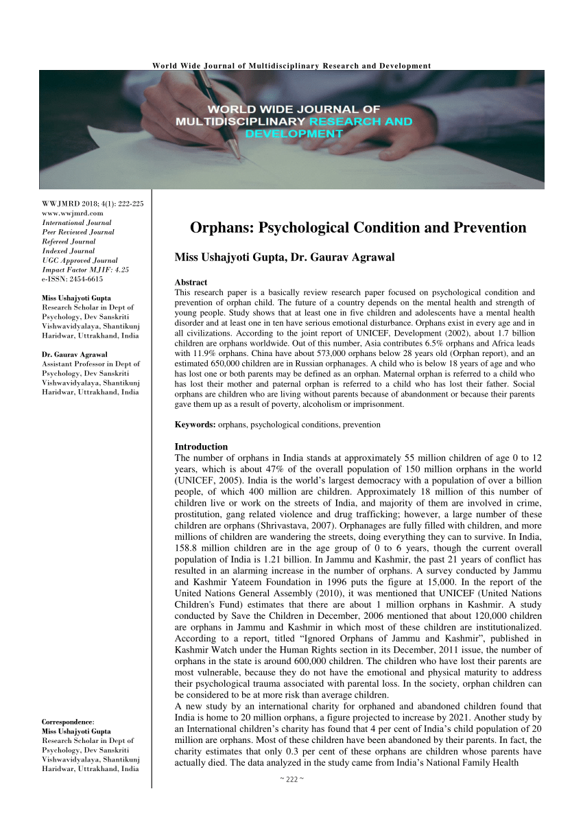  PDF Orphans Psychological Condition And Prevention