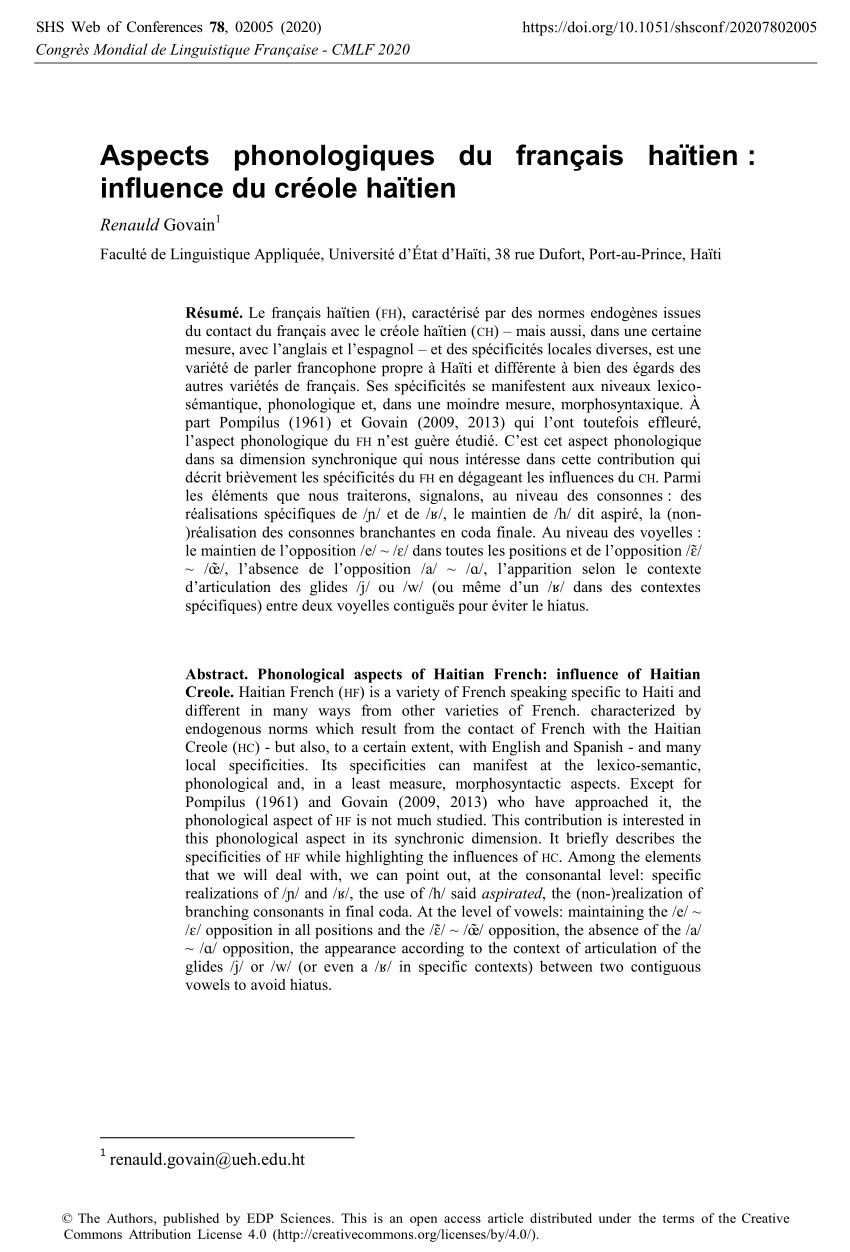 Pdf Aspects Phonologiques Du Francais Haitien Influence Du Creole Haitien