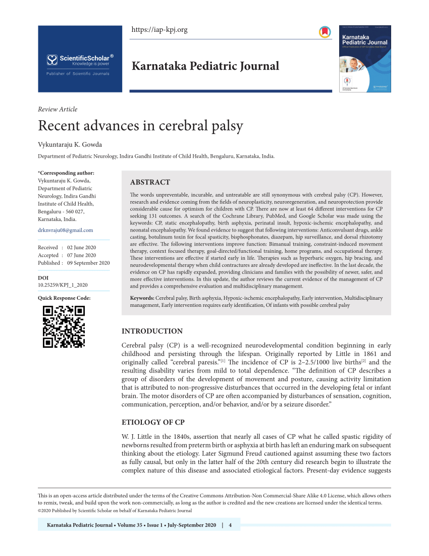 (PDF) Recent advances in cerebral palsy