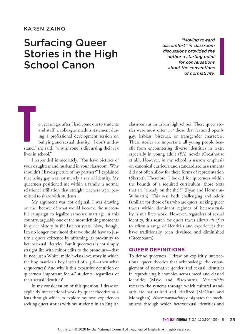 PDF) Surfacing Queer Stories in the High School Canon